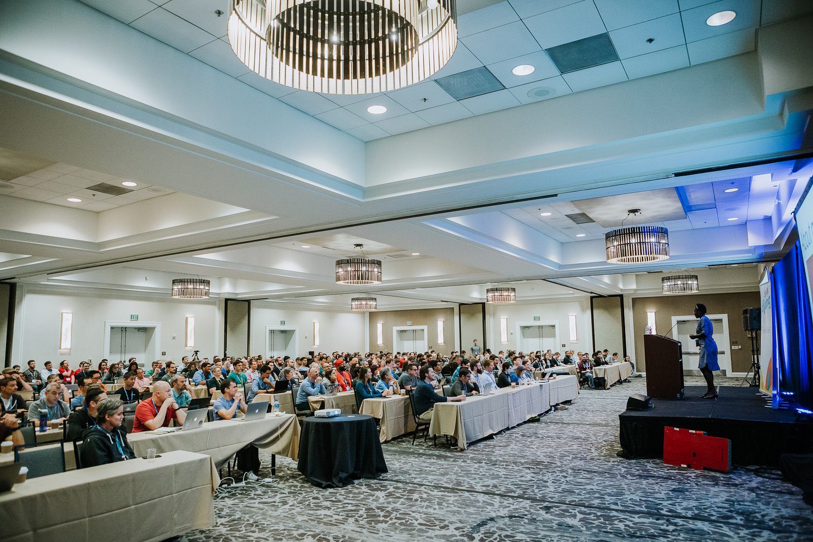 Speaker addressing a crowd at DjangoCon US 2019 in San Diego